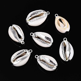 Гальванические подвески из натуральных ракушек каури, подвески в форме ракушек с латунной и железной фурнитурой, серебряный цвет гальваническим