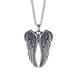 Collar con colgante de cenizas de urna de ala de acero inoxidable, joyería conmemorativa para hombres mujeres