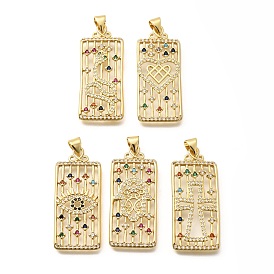 Rack Plating Brass Micro Pave Cubic Zirconia Pendants, Long-Lasting Plated, Lead Free & Cadmium Free