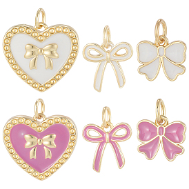 6шт 6 стили стойка покрытие латунь эмаль подвески, с целью перехода в кольце, долговечный, без свинца и без кадмия, реальный 18 k позолоченный, очарование бантом