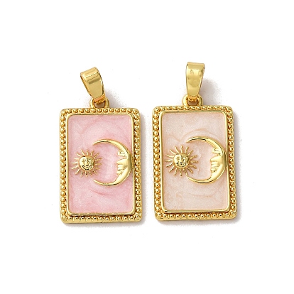 Латунь эмаль подвески, прямоугольник с подвесками в виде солнца и луны, реальный 18 k позолоченный