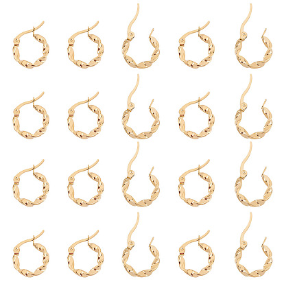 20Pairs 201 Stainless Steel Hoop Earrings, with 304 Stainless Steel Pins, Twisted Ring Shape