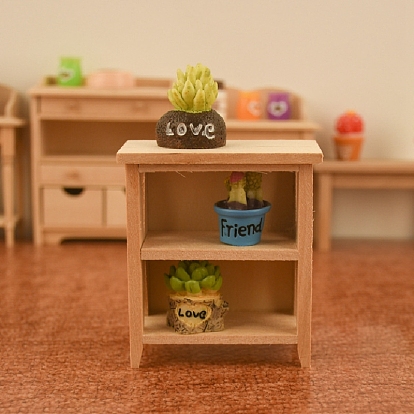 Miniature 3 Tiers Wood Display Racks, for Dollhouse, Rectangle