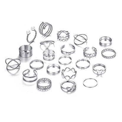 22 шт. 22 стиль сердце и бабочка и крест-накрест и волны набор колец из сплава, штабелируемые кольца с искусственным жемчугом для женщин