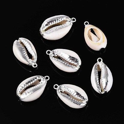 Гальванические подвески из натуральных ракушек каури, подвески в форме ракушек с латунной и железной фурнитурой, серебряный цвет гальваническим