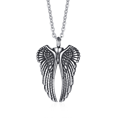 Collar con colgante de cenizas de urna de ala de acero inoxidable, joyería conmemorativa para hombres mujeres