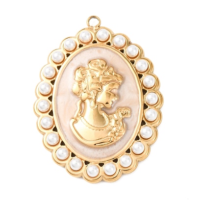 304 нержавеющей стальной эмали подвески, овал с женскими прелестями, с ABS имитации жемчуга