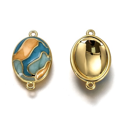 Brass Links Connectors, Long-Lasting Plated, with Enamel, Real 18K Gold Plated,  Oval