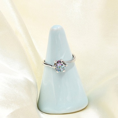 Родиевое покрытие 925 регулируемые кольца из стерлингового серебра с муассанитом, Кольца солитеры для женщин