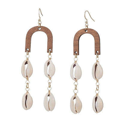 Серьги с подвесками в форме ракушки каури, с деревянными бусинами и 316 крючками для сережек из хирургической нержавеющей стали, арка