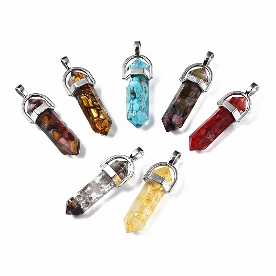 Transparent Epoxy Resin Pendants, with Natural Gemstone Chip, with Alloy Findings , Cadmium Free & Nickel Free & Lead Free, Pen