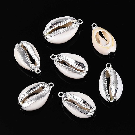 Гальванические подвески из натуральных ракушек каури, подвески в форме ракушек с латунной и железной фурнитурой, серебряный цвет гальваническим