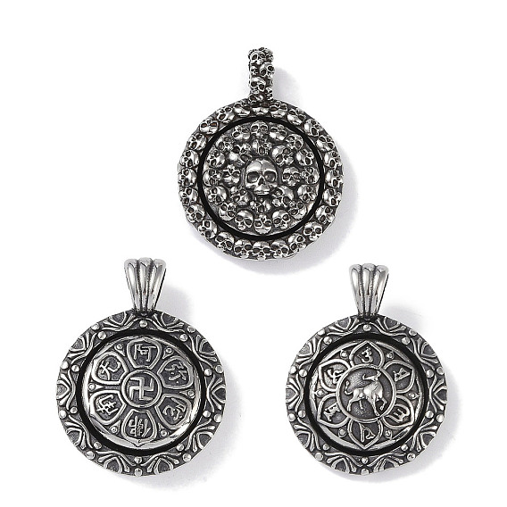 Викинг 316 вращающиеся подвески из хирургической нержавеющей стали, античное серебро, плоский круглый шарм