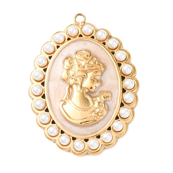 304 нержавеющей стальной эмали подвески, овал с женскими прелестями, с ABS имитации жемчуга