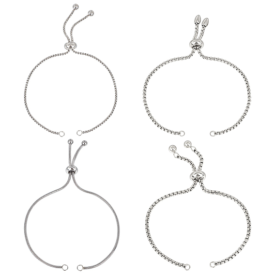 8 шт. 4 стиль регулируется 304 изготовление браслета из нержавеющей стали, слайдерные браслеты, браслеты-коробочки/цепочки в виде змей, подходит для соединительных шармов