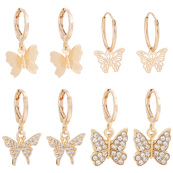 4 пара 4 стильные серьги-подвески из латуни и сплава с застежкой-рустиком для женщин, бабочка