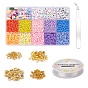 Kit de fabrication de bijoux, y compris les perles de rocaille en verre, polymère perles d'argile, Perles acryliques, pince à épiler, agrafes en alliage de zinc, anneaux de saut en laiton et perles à écraser, embouts de fer, Fil cristal, fil élastique