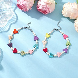 Браслеты на ногу с круглыми бусинами в виде бабочек из окрашенной синтетической бирюзы, платина