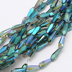 Faceted Rainbow Plated Teardrop Electroplated Glass Beads Strands, 10x4mm, Hole: 1mm, about 60pcs/strand, 23.6 inch