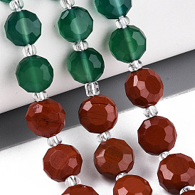 Нити бусин из натурального красного агата, зеленого агата и красной яшмы, плоско-круглые, граненые
