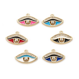 Brass Micro Pave Clear Cubic Zirconia Pendants, with Enamel, Long-Lasting, Eye, Real 18K Gold Plated