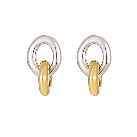 Two Tone Titanium Steel Ring Dangle Stud Earrings