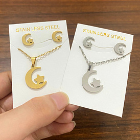 Minimalist Stainless Steel Star Moon Necklace Earrings Bridal Jewelry Set