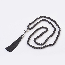 Collares pendientes de piedras preciosas naturales, con hallazgos de aleación y borlas de nylon, 108 cuentas