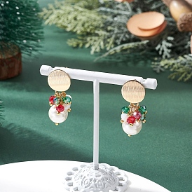 Серьги стекло болтаться, круглые, с жемчугом из раковины 