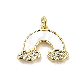 Brass Micro Pave Clear Cubic Zirconia Pendants, with Shell, Jump Ring, Rainbow