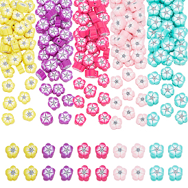 PandaHall Elite 200Pcs 5 Colors Handmade Polymer Clay Beads, Flower
