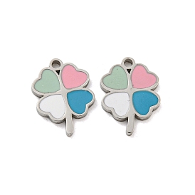 316L Stainless Steel Pendants, with Enamel, Stainless Steel Color, Clover Charm