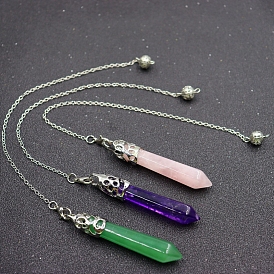 Natural Gemstone Dowsing Pendulums, with Alloy Findings, Cone