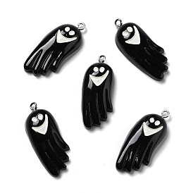 Halloween Opaque Resin Pendants, with Platinum Tone Iron Loops, Ghost