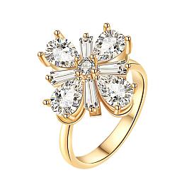 Flower Rotatable Finger Ring Ring for Women, Brass Micro Pave Cubic Zirconia Fidget Spinner Rings