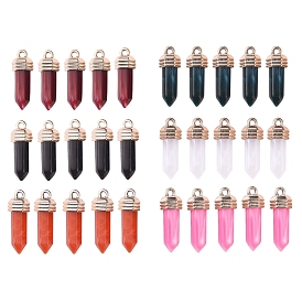 Acrylic Pointed Pendants, with Light Gold Plated CCB Plastic Pendant Bails, Two-Tone Imitation Gemstone Style, Bullet