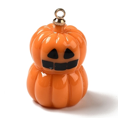 Halloween Theme Opaque Resin Pendants, with Light Gold Tone Alloy Findings, Pumpkin Monster