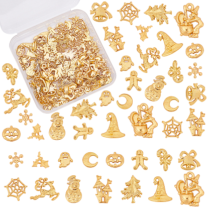 120Pcs 15 Styles Alloy Cabochons, for Christmas & Halloween, Mixed Shapes