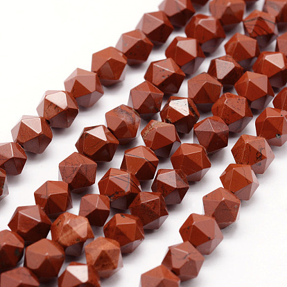 Natural Red Jasper Beads Strands, Star Cut Round Beads, Faceted