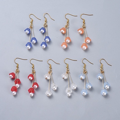 Pendientes colgantes acrílicos transparentes de flores, con cuentas acrílicas de perlas imitadas y ganchos para pendientes de latón