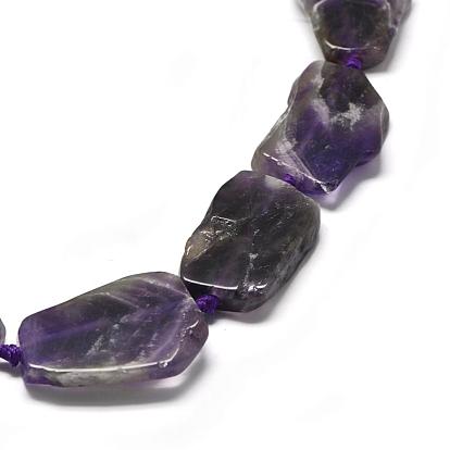Natural Amethyst Beads Strands, Flat Slab Beads, Nuggets
