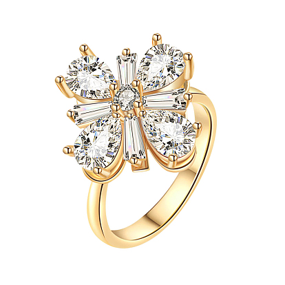 Flower Rotatable Finger Ring Ring for Women, Brass Micro Pave Cubic Zirconia Fidget Spinner Rings