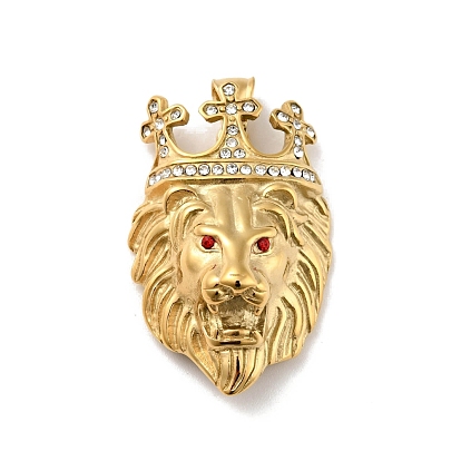 Ion Plating(IP) 304 Stainless Steel Pendants, with Rhinestone, Lion with Crown