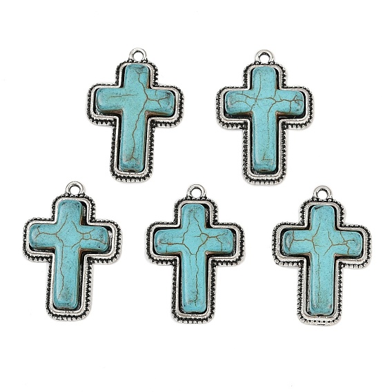 Синтетические бирюзовые подвески, крест прелести, с настройки сплава, без кадмия и без свинца