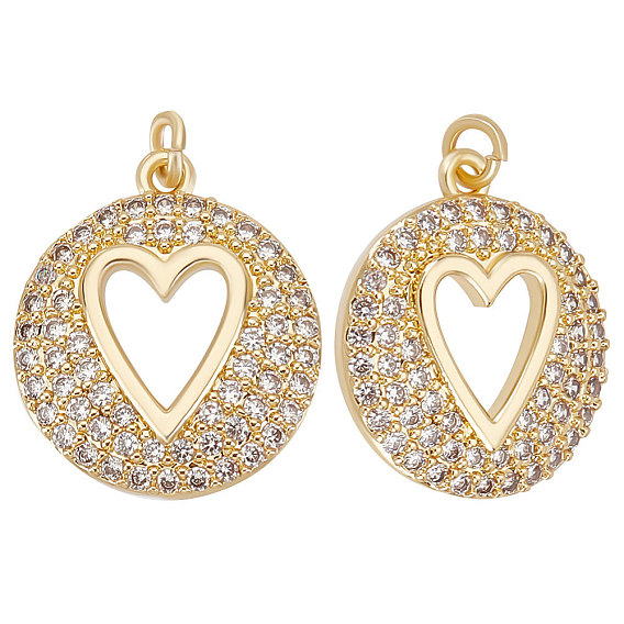 6 кулоны из латуни с прозрачным кубическим цирконием, долговечный, плоский круглый с подвеской в виде сердца