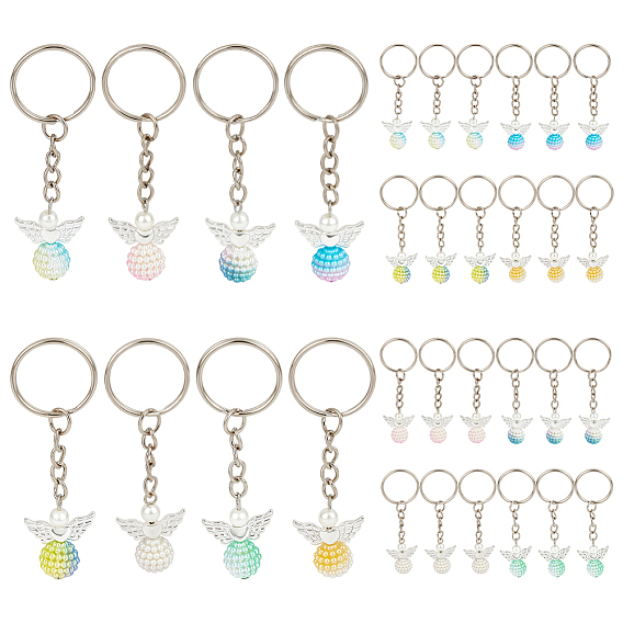 32шт 8 цвета сплав и искусственный жемчуг акриловый брелок, с железными кольцами, ангел