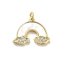 Brass Micro Pave Clear Cubic Zirconia Pendants, Cadmium Free & Lead Free, with Shell, Jump Ring, Rainbow