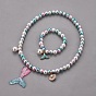 Ensembles de bracelets et de bijoux en perles synthétiques, avec pendentifs en résine en forme de queue de sirène et pendentifs en émail en alliage, forme de queue de baleine, coquille