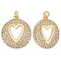 6 кулоны из латуни с прозрачным кубическим цирконием, долговечный, плоский круглый с подвеской в виде сердца