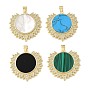 Brass Micro Pave Clear Cubic Zirconia & Resin/Natural White Shell/Synthetic Turquoise/Synthetic Malachite Pendants, Sun Charms, Rack Plating, Long-Lasting Plated, Cadmium Free & Lead Free